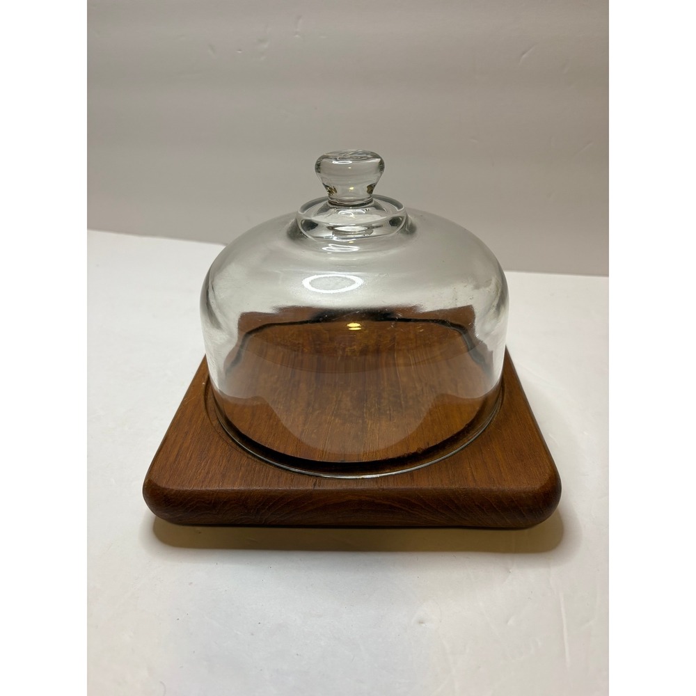 Vintage Goodwood Teak Wood Cheese Board with Glass Cloche Dome MCM Thailand‎